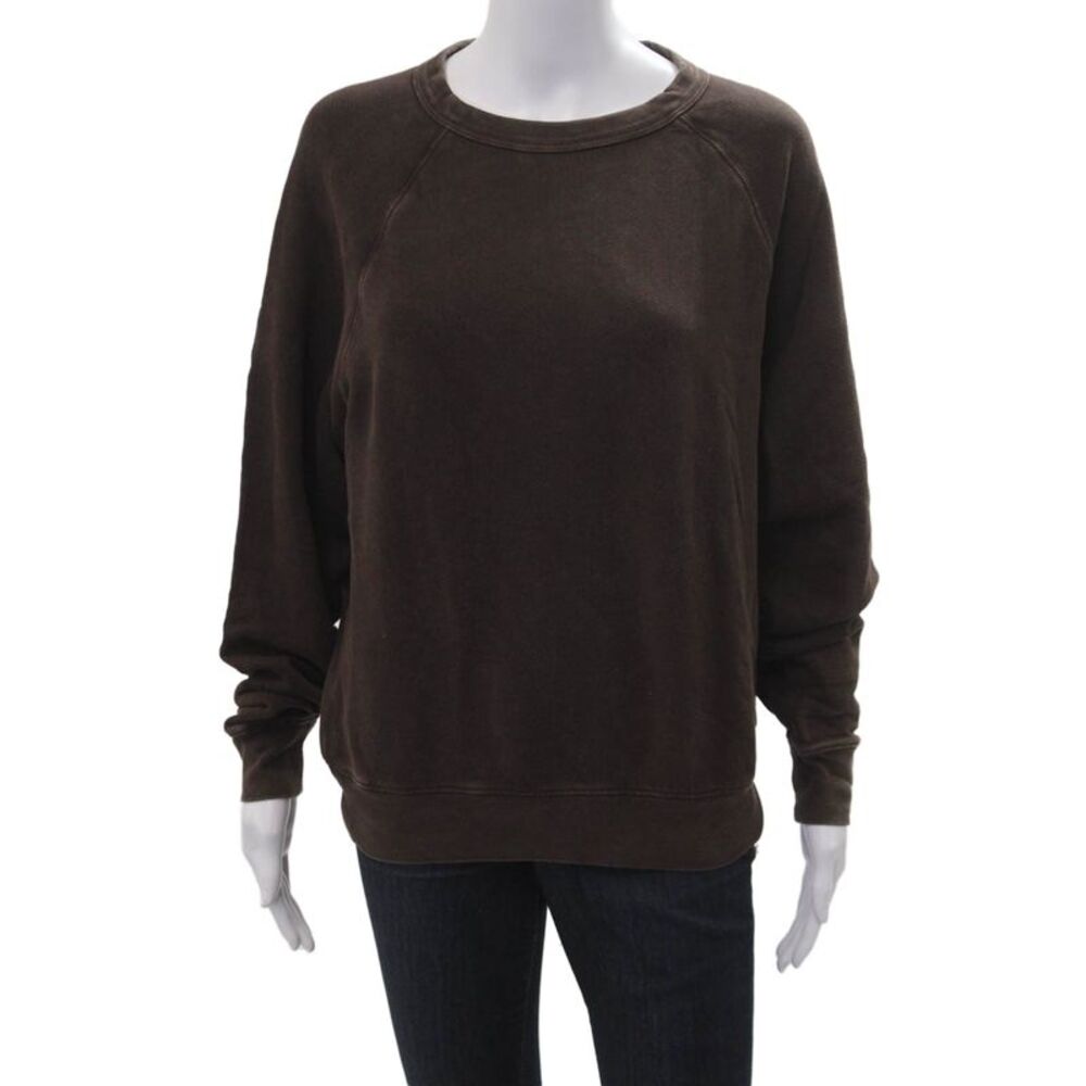 Splits 59 Women Pullover Sweatshirts Brown Crew Neck Long Sleeve Cotton Size XS